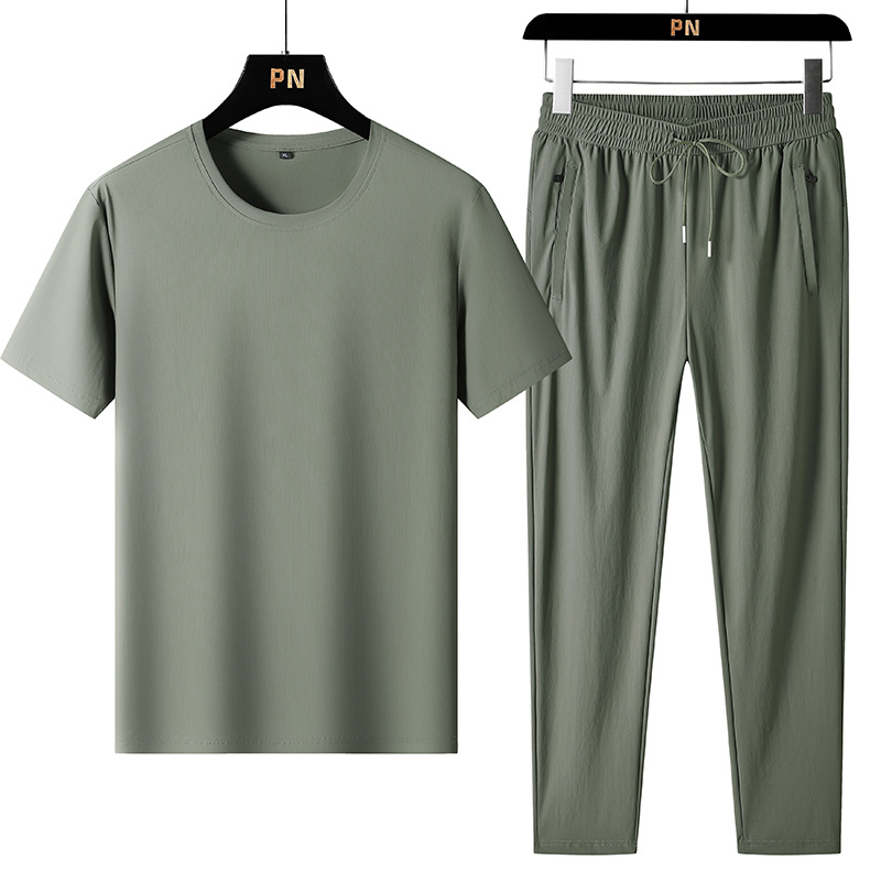 Men's Large Size Summer Sports Casual T-Shirt Pants Quick-Drying Breathable Ice Silk Lightweight Flat Comfortable High Elastic - Image 3