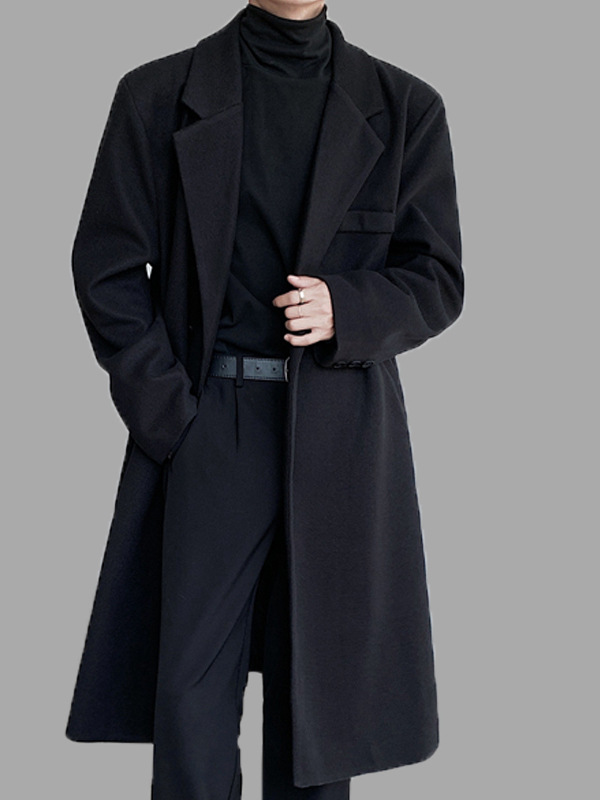 Men's Casual Korean Style Over-the-Knee Coat Loose Mid-Length Trenchcoat for Autumn Winter Youth Foreign Trade Clearance - Image 2