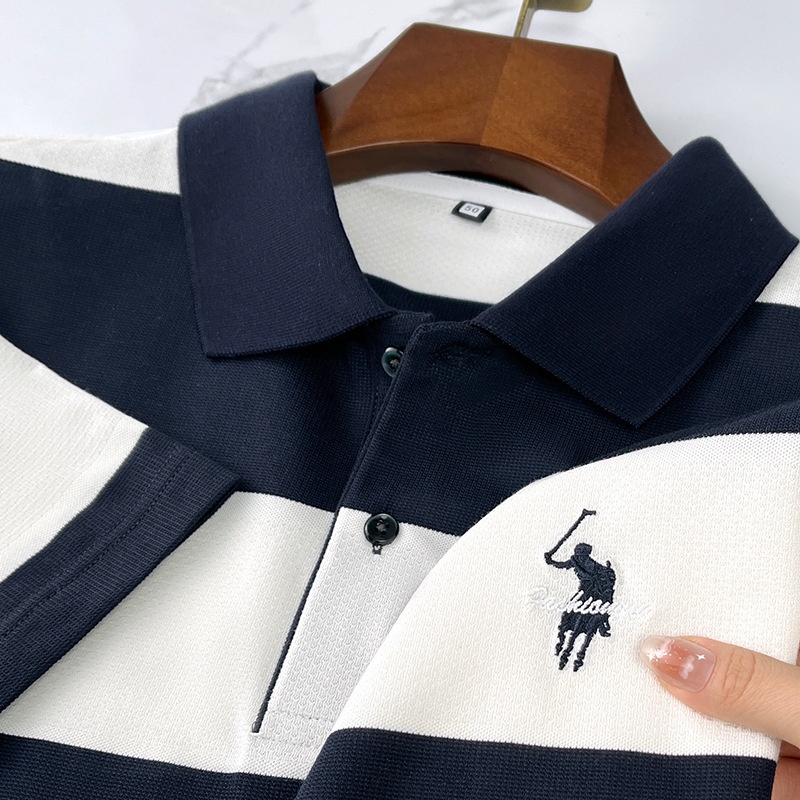 Men's Solid Embroidered for Polo Tshirt Breathable Anti-Pilling Jersey Short Length Plain Dyed Colored Waffle Knitted Print - Image 2