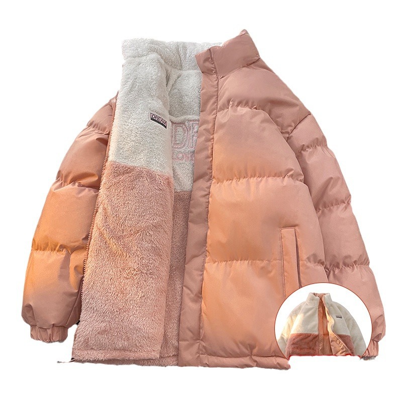 Men's Vintage Winter Coat Reversible Cotton Zipper Waterproof American Lamb Wool Embroidered Thickened Heating Outwear Cozy - Image 5