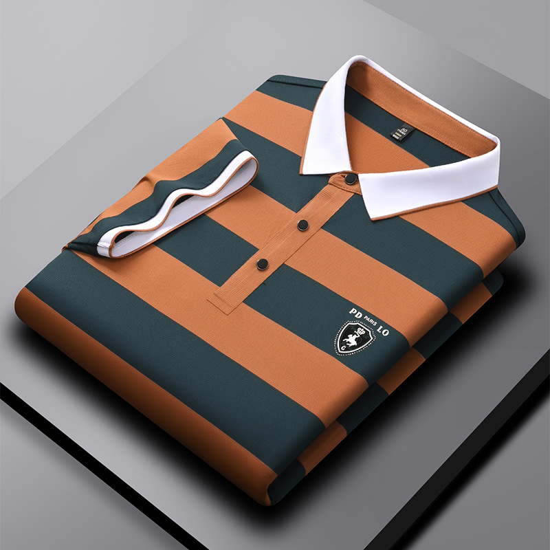 Men's Trendy Fit Half Sleeve Jersey Knitted T-Shirt High Quality 220 Grams Anti-Wrinkle Striped Custom Logo Print - Image 3