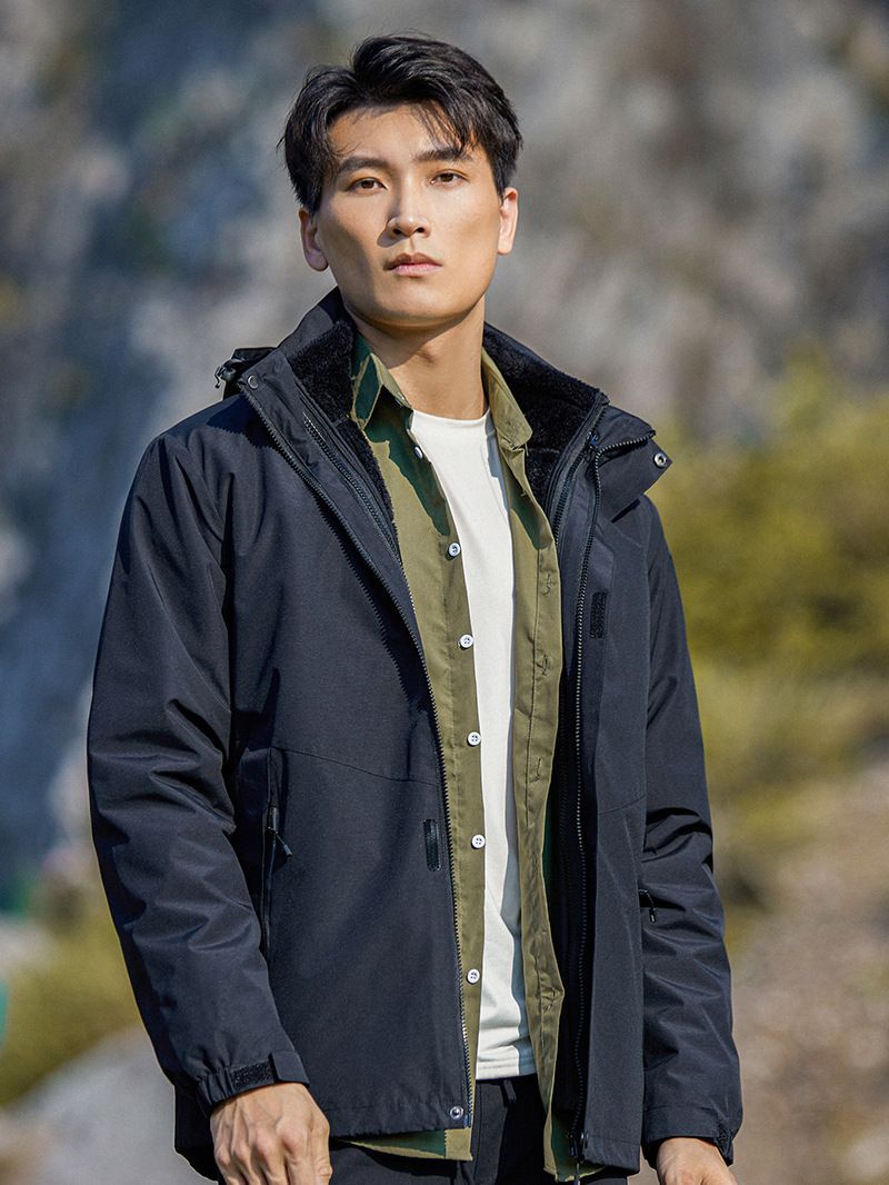 Unisex Men's Women's Three-in-One Double-Sided Coral Fleece Liner Warm Thickened Two-Piece Outdoor Overalls Winter Jacket Style - Image 6