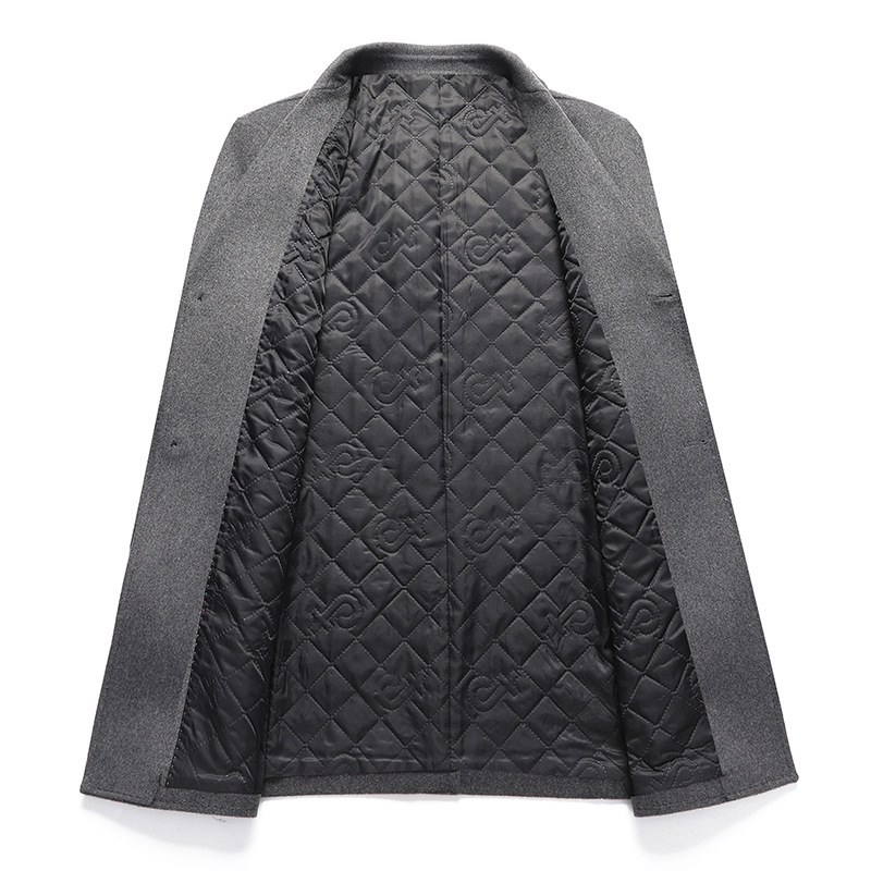 Men's Slim-Fit Long Wool Coat for Autumn Winter Mid-Length Trench Outerwear Button Thickened Cotton Cashmere Plus Sizes Option - Image 5