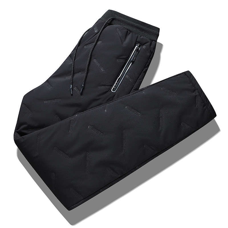 2023 Winter Men's Casual Long Straight Style Pants XL Size Mid Elastic Thickened Lamb Fleece Lining Three-Proof Windproof - Image 4