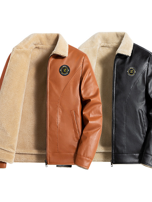 Men's Winter Wool Varsity Jacket Leather Sleeves Stand Collar Zipper Closure High Street Puffer Style Canvas Fabric Dyed Garment - Image 4