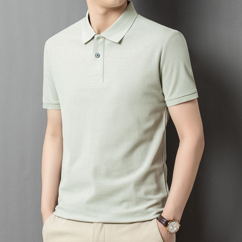 High Quality Men's 100% Cotton Short-Sleeved for Polo Shirt Breathable Dad's Jersey with Solid Pattern for Work for Middle-Aged - Image 2