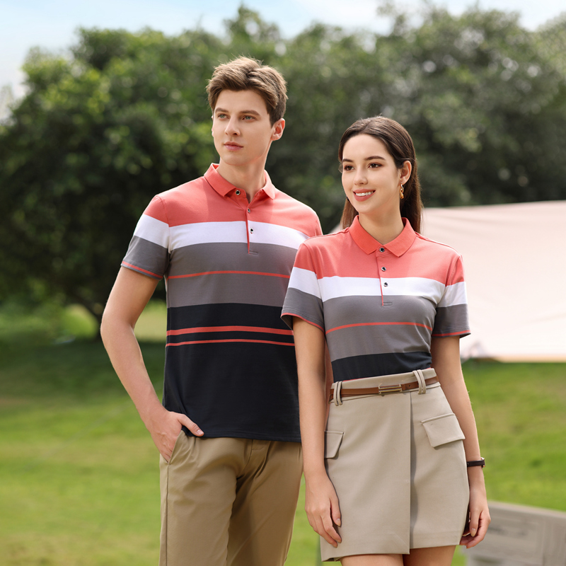 Short Sleeve Anti-Wrinkle T-Shirt with Horizontal Striped Solid Knitted Fabric Blank Embroidered Design - Image 3