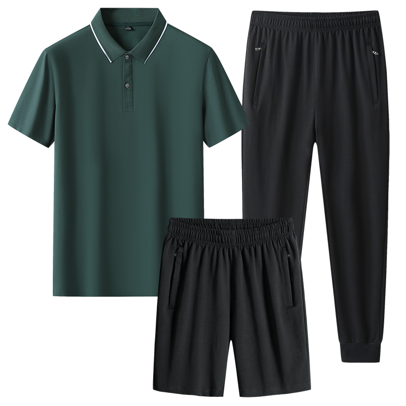 Unisex Men's Summer Three-Piece Sports Set Breathable Cotton Polo Shirt Short-Sleeved Lapel Jacket T-Shirt-Plus Size Middle-Aged - Image 5