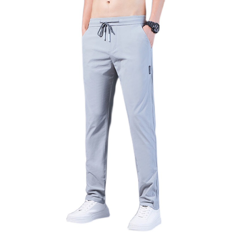 2024 Summer New Arrival Men's Slim Fit Ice Silk Casual Pants Loose Mid Waist Flat Front Drawstring Plus Size Streetwear Trousers - Image 5