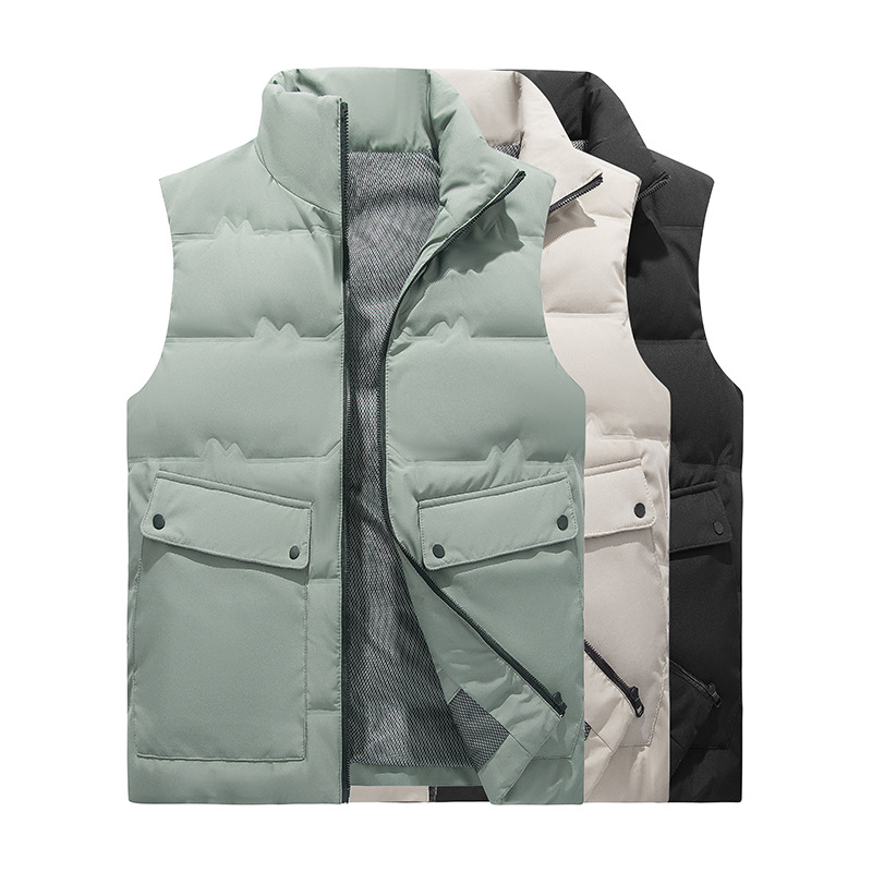 2024 ODM Autumn Winter Men's Fashionable Vest Young Middle-Aged Solid Color Warm Casual Nylon Shell Zipper Puff Bomber Jacket - Image 2