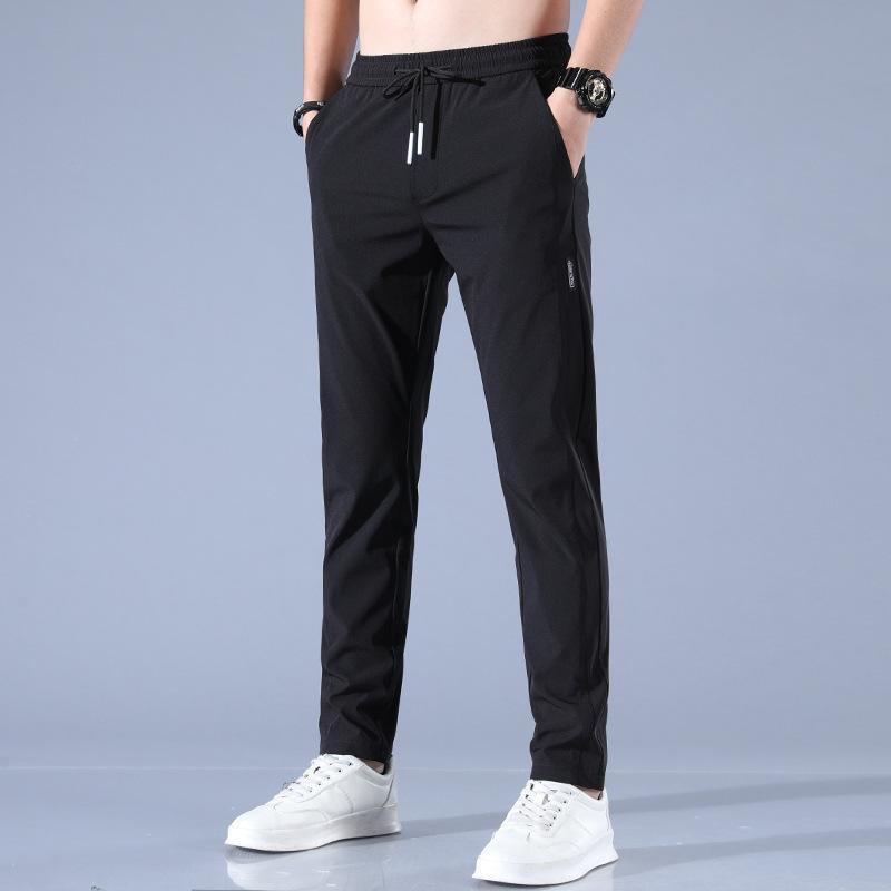 2024 Summer New Arrival Men's Slim Fit Ice Silk Casual Pants Loose Mid Waist Flat Front Drawstring Plus Size Streetwear Trousers - Image 6