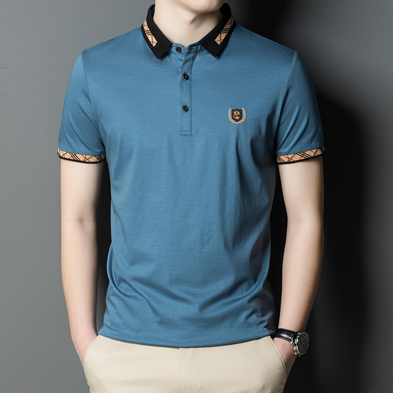 Men's 2025 Summer Ice Silk for Polo T-Shirt Comfortable High Cotton Blend Breathable Short-Sleeved Youth T-Shirt Solid Versatile - Image 4