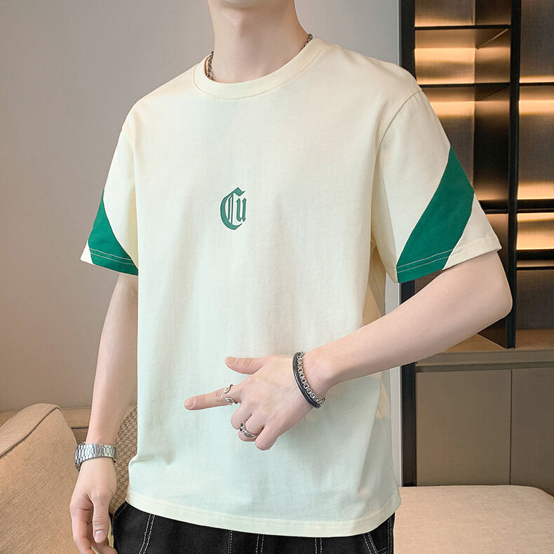 2025 Summer New Trend Men's Casual Short Sleeve T-Shirt 240 Grams 100% Cotton Neck Oversized Fit Character Print Plus Size Loose - Image 2