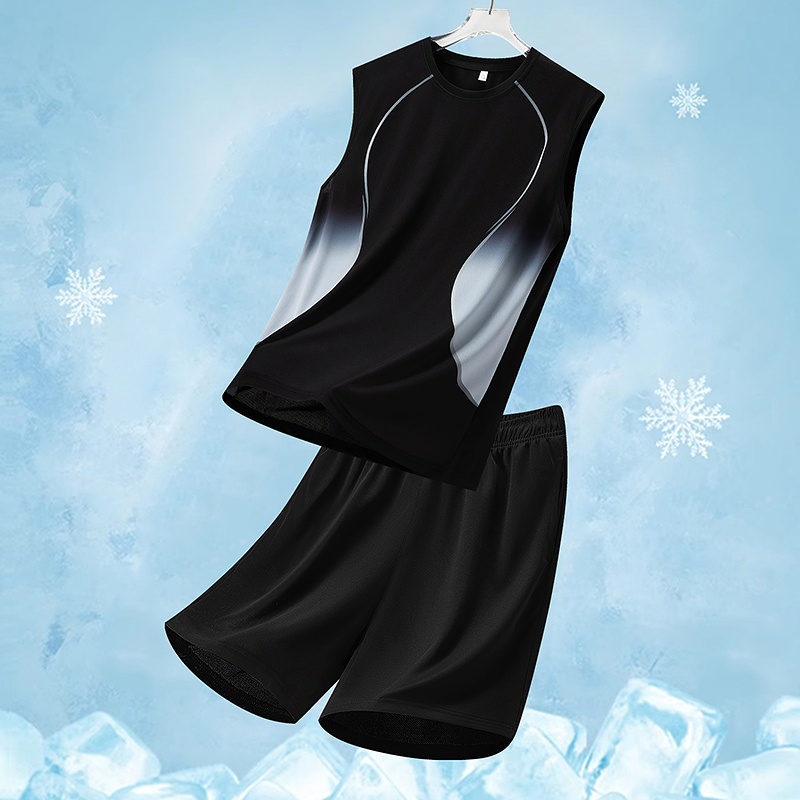 Men's Reversible Plus Size Fitness Pants Summer Two-Piece Sports Set Quick-Dry Ice Silk Casual Windproof Washed Printed for - Image 2