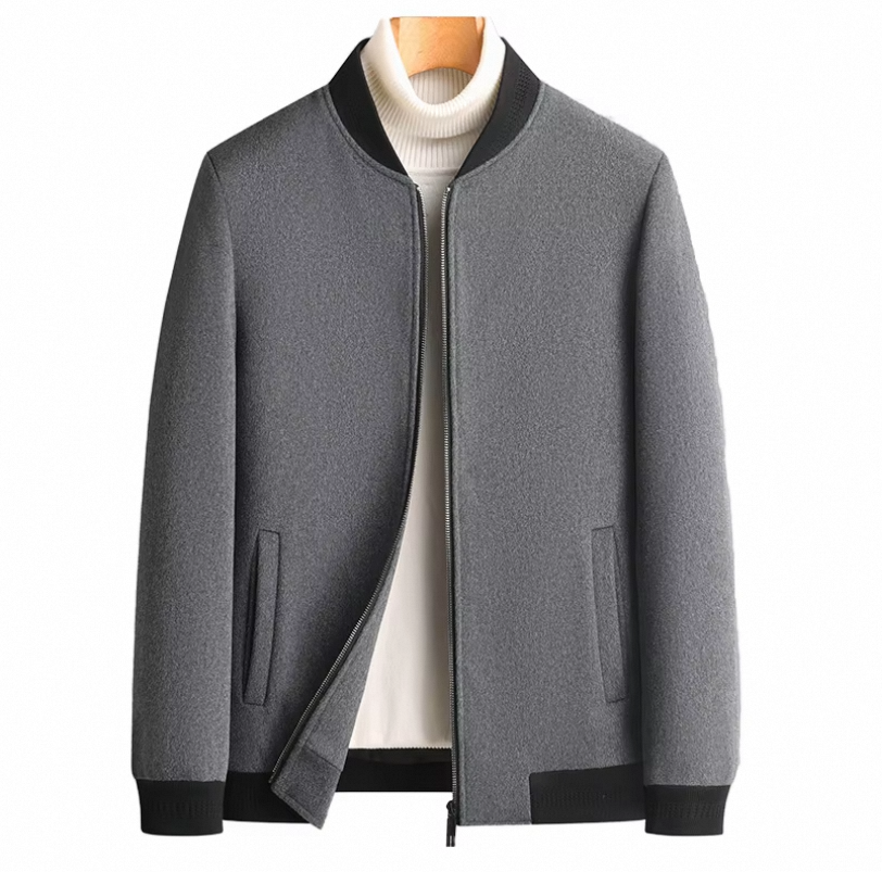 Hot Selling New Men's Autumn and Winter Solid Color Simple Casual Stand Collar Coat Short Wool Coat Zipper Hooded Coat - Image 2