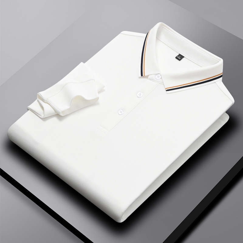 Men's Pure Satin Anti-Wrinkle Long Sleeve for Polo Shirt Business Casual Solid Loose Fit for Spring Fall Golf Group Buying XL Si - Image 2