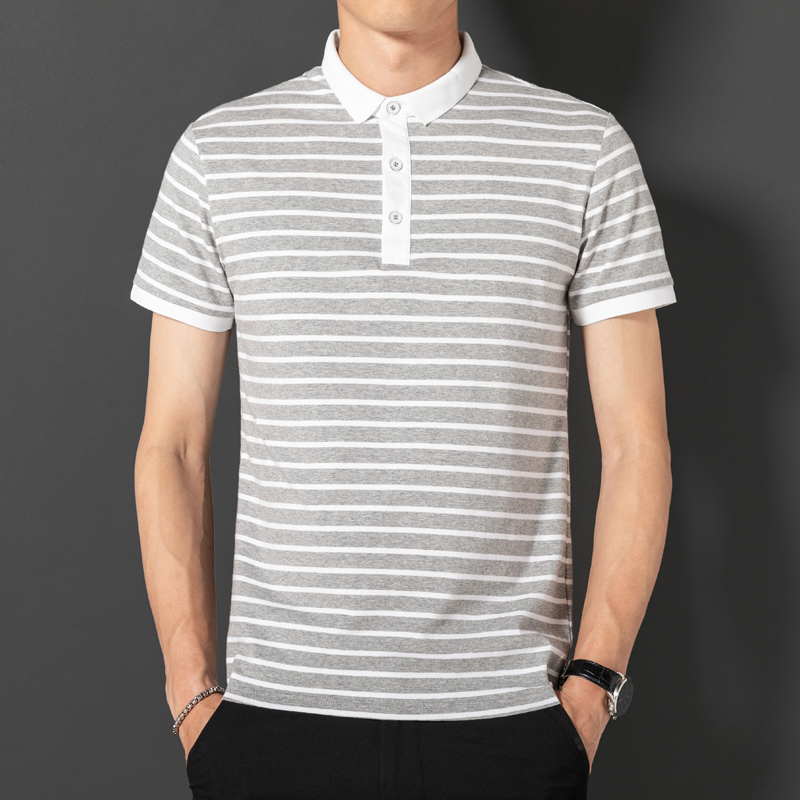 Men's Fashionable Summer Yarn-Dyed Striped for Polo Shirt Pure Cotton Knitted T-Shirt Long Short Sleeves Lapel Top Blank Design - Image 3