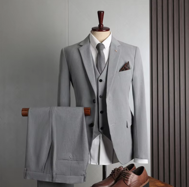 Men's One-button Suit Jacket Wedding Groom Three-piece Lapel Slim Banquet Formal Solid Color Leisure Business Suit - Image 4