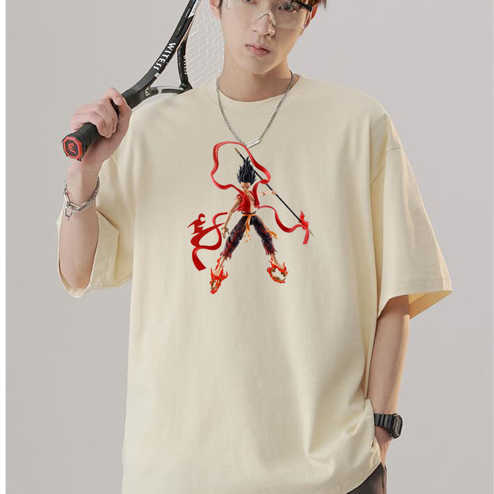 Trendy Brand's High Weight 100% Cotton Hemp Short Sleeve Loose Fashion T-shirt for Men Women Hip Hop Personalized Printed Design - Image 3