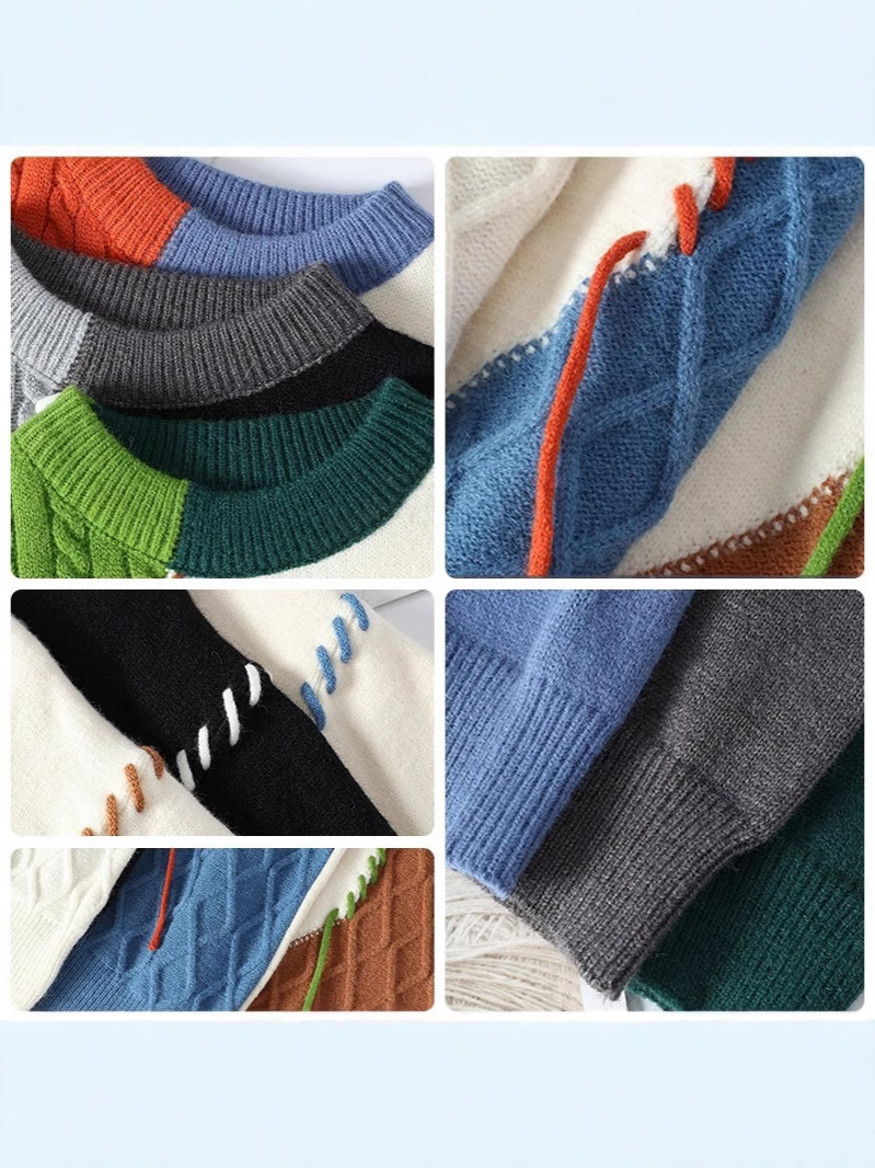 ODM Supply Men's Casual Crew Neck Pullovers Korean Streetwear Fashion Design with Warm Patchwork for Autumn & Winter - Image 4