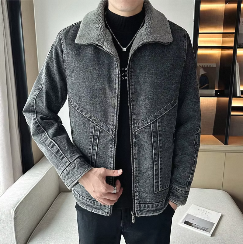 Liu Ming High Quality 2024 Winter Men Casual Warm Cotton Padded Coat Lamb Wool Thickened Denim Plus Size Jacket - Image 4