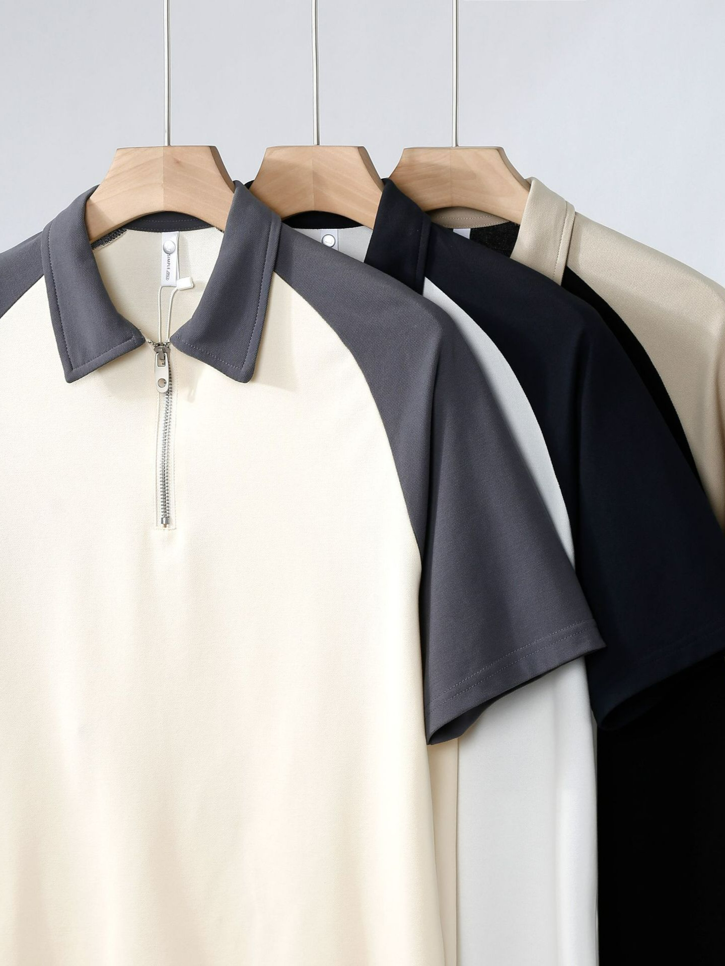 Men's Summer Fashion Half Zip for Polo Shirt Brand Half-Sleeved Raglan T-Shirt Top XL Size Hong Kong Style Stitching Loose Knitt - Image 2