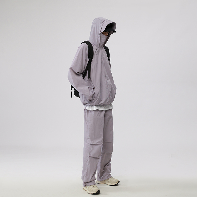 Summer New XL Hong Kong Style Anti-UV Cycling Sports Zipper Fly Windbreaker Suit Casual Ice Silk for Men Women Outerwear Sets - Image 5