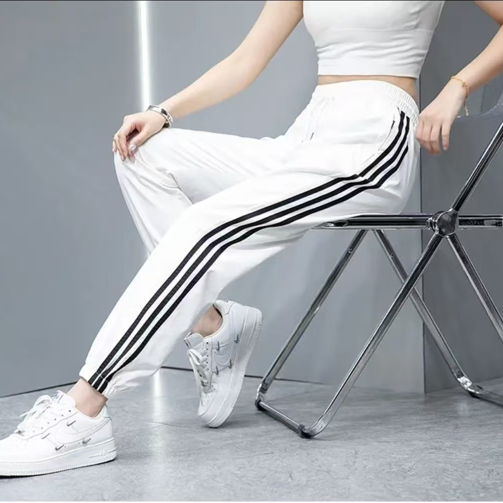 2025 New Casual Sports Pants for Hiking 100% Cotton Elastic Waist Mid Waist Flat Two-Open Ice Silk Outdoor Fashion for Couples - Image 6