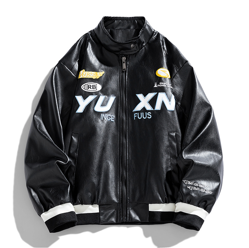 Autumn Winter Trendy American Street Style Leather Motorcycle Jacket Men Women Retro Letters Print Casual Long Collar Zipper New - Image 5