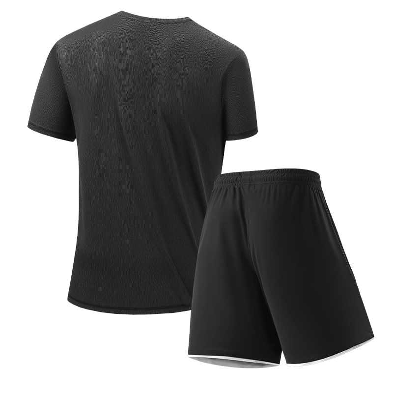 Men's Summer Sports Casual Running T-Shirt Suit Quick-Drying Solid Design Yarn Dyed Blank Ice Silk Short Sleeve 200 Grams Screen - Image 2