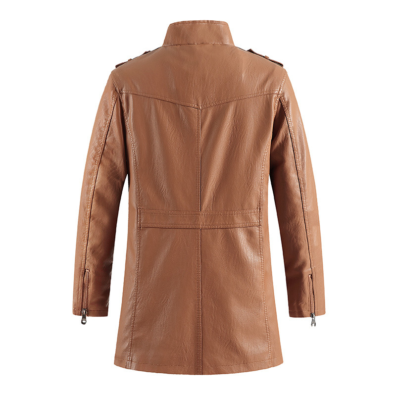 Men's High-End European American Casual Mid-Length Trenchcoat Autumn Winter Zip Coat Button New Fleece Fabric Foreign Trade - Image 5