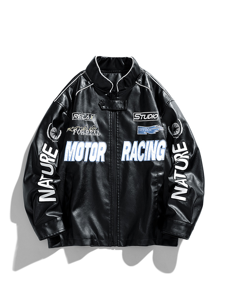 2024 Spring Autumn Winter Men's PU Leather Jacket Korean Style Slim-Fit Stand Letter Dyed XL Wash-Free Zipper Motorcycle Jacket - Image 2
