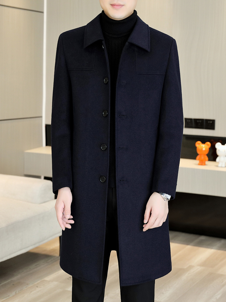 Autumn Winter High-Grade Men's Cashmere Coat Long Mid-Length Windbreaker Button Lapel Design Single Breasted for Middle-Aged - Image 6