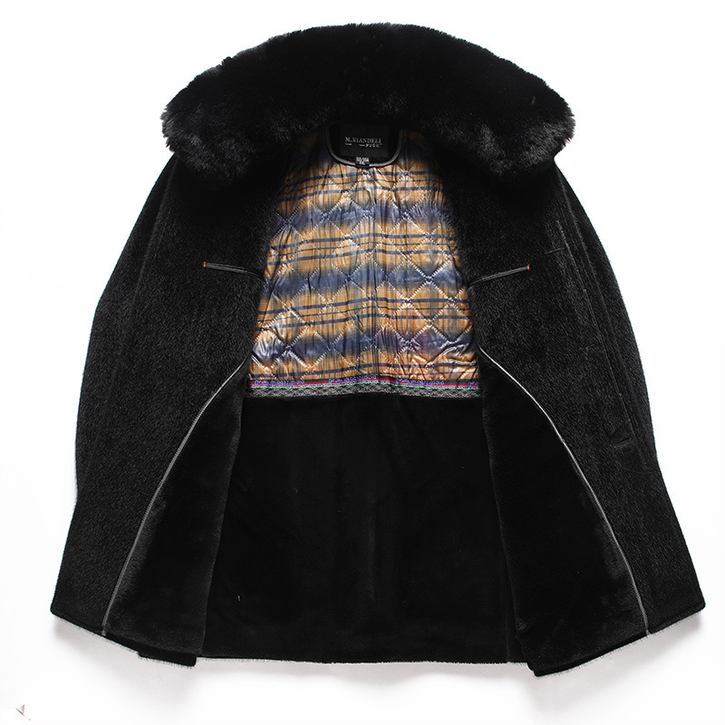 Long Winter Trench Coat for Men Woolen Stand Mink Fur Collar Elegant Blazers for Middle-Aged Elderly Fathers for Foreign Trade - Image 5