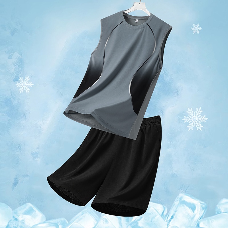 Men's Reversible Plus Size Fitness Pants Summer Two-Piece Sports Set Quick-Dry Ice Silk Casual Windproof Washed Printed for - Image 4