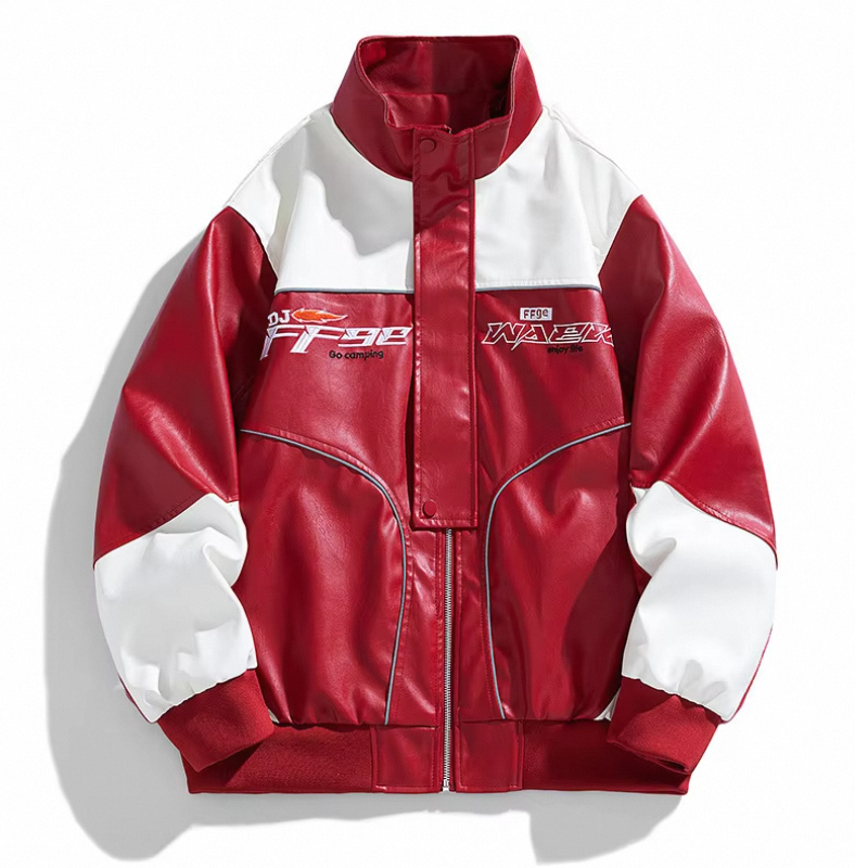 Custom Retro Classic Leather Racing Jacket for Men Men's Bikers OEM Logo Patch Classic Retro Design PU Leather Jacket - Image 6