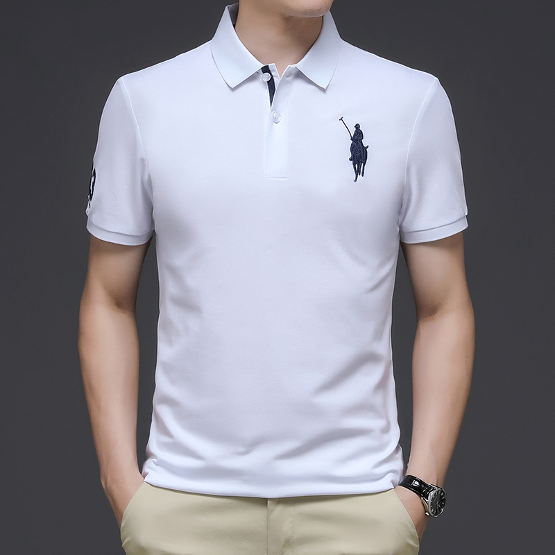 2024 Summer Collection Men's High-End Ice Silk Polo Shirt Short Sleeve Casual Turn-Down Collar Twill Embroidered Base Solid - Image 3