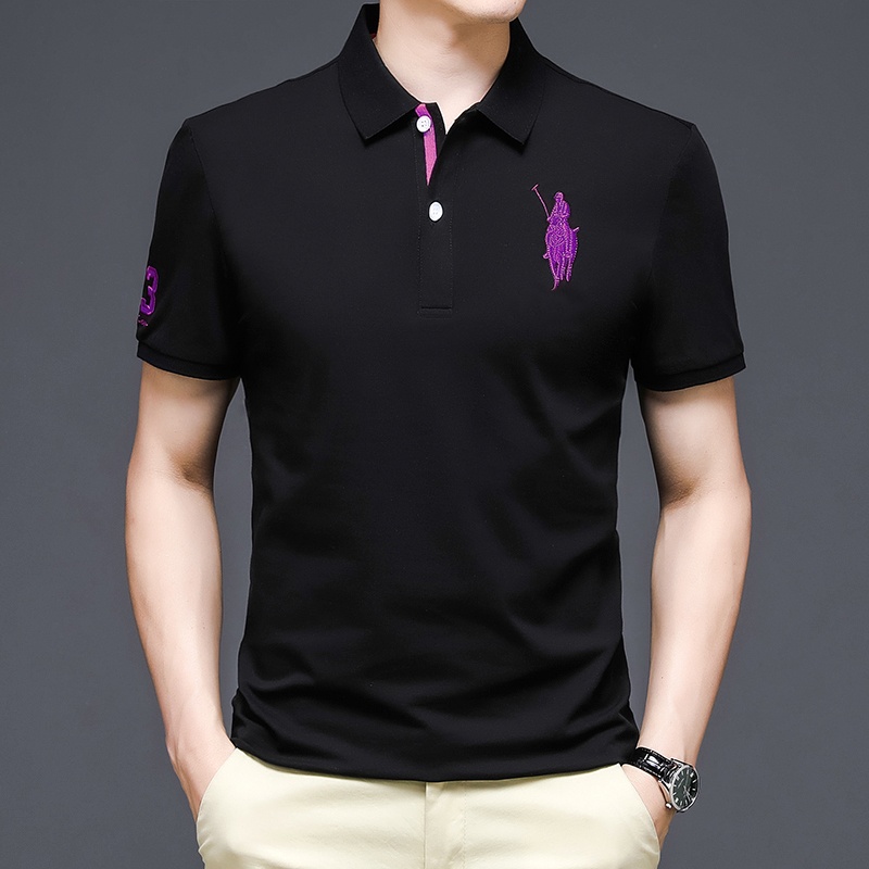 2024 Summer Collection Men's High-End Ice Silk Polo Shirt Short Sleeve Casual Turn-Down Collar Twill Embroidered Base Solid - Image 2