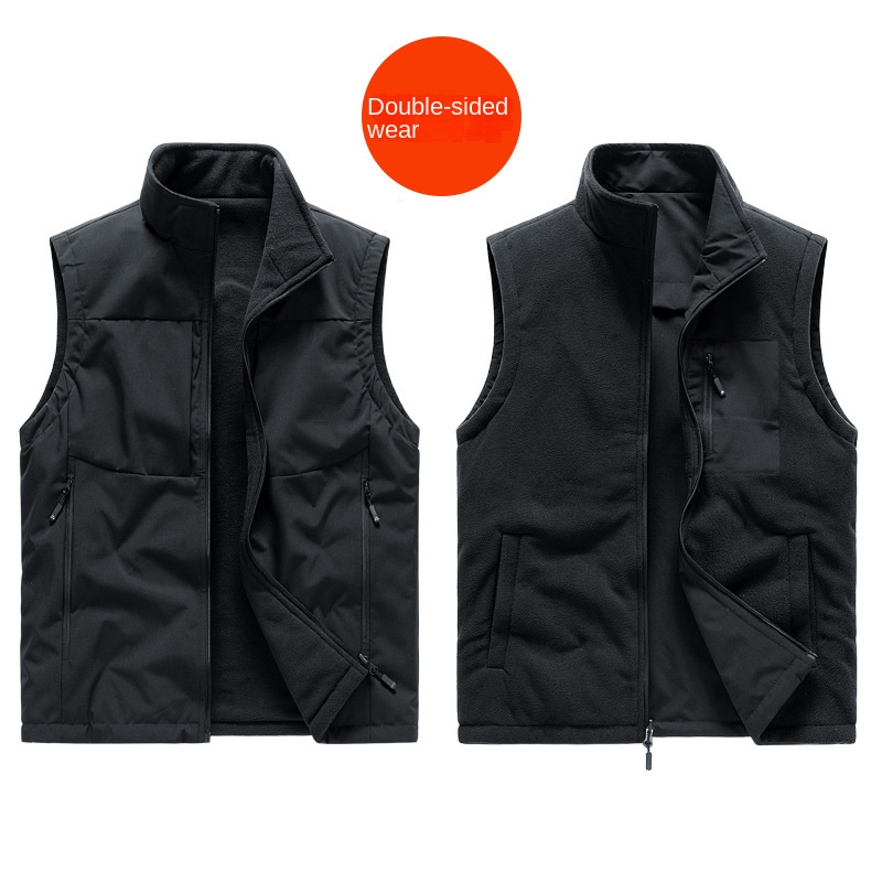 Men's Zipper Closure Casual Waistcoat Down-Filled Multi-Pockets Trendy Mandarin Logo Workwear Vest for Spring Autumn Winter - Image 5