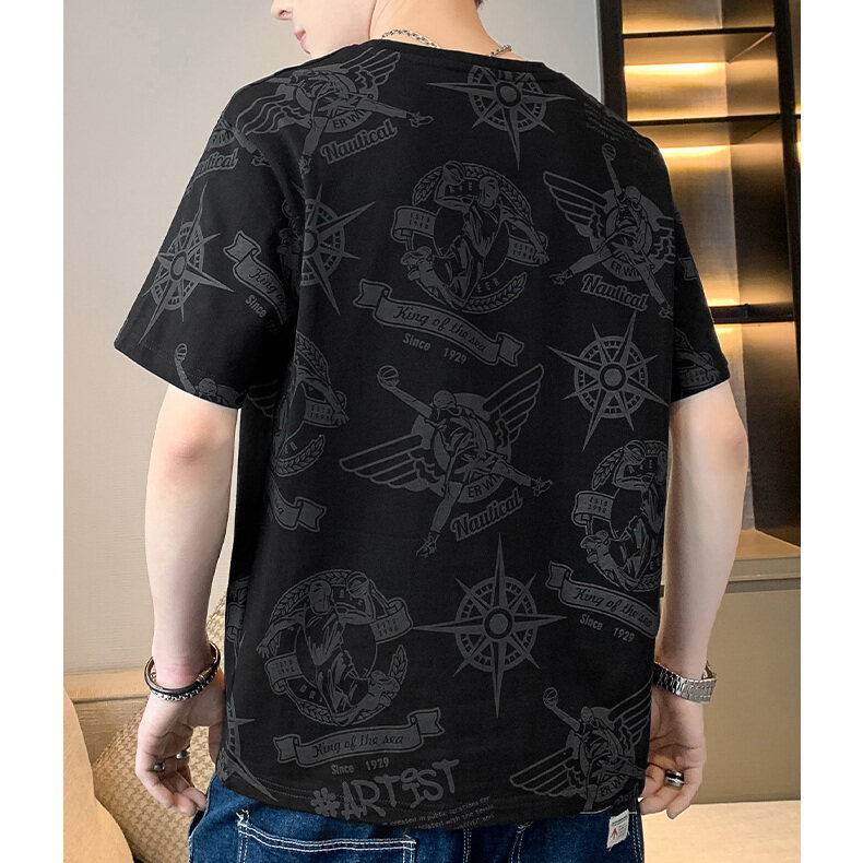 2025 Summer New Trend Men's O-Neck Short Sleeve Cotton T-Shirt Plus Size Casual Loose Fit Solid Pattern Print Knitted 220 Grams - Image 4