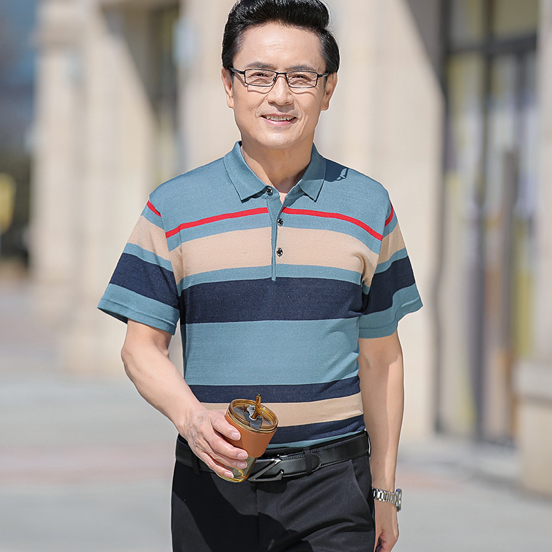 2024 Summer High-End Men's XL Jersey Top Casual Striped T-Shirt Embroidered Button Short-Sleeved for Polo Shirt for Geometric - Image 3