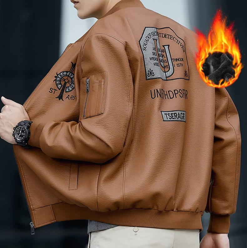 New High Quality Hooded Bomber Genuine Leather Jacket Men's Motorcycle Pattern Casual Imported Goatskin Coat - Image 3