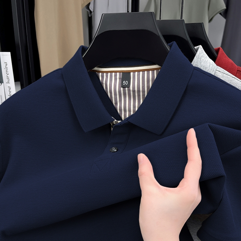 100% Knitted Cotton Men's for Polo Shirt Summer Casual Solid Short-Sleeved Lapel Anti-Pilling Feature Dark Technique Pure Color - Image 4