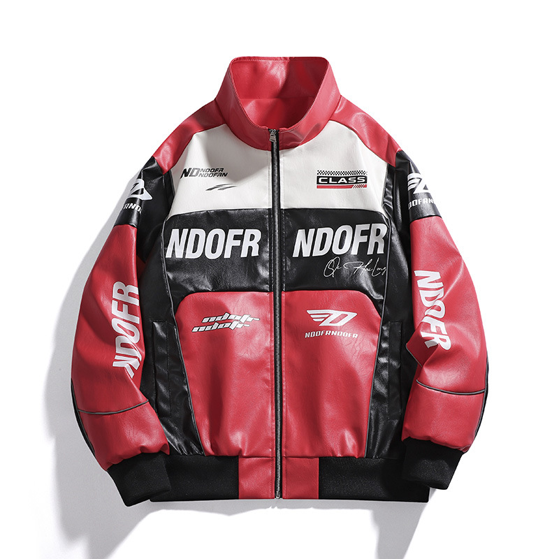 Autumn Winter (688) Men's Trendy Brand Jacket New Cross-Border Color-Matching PU Leather Coat Biker Clothing Men Zipper Closure - Image 2