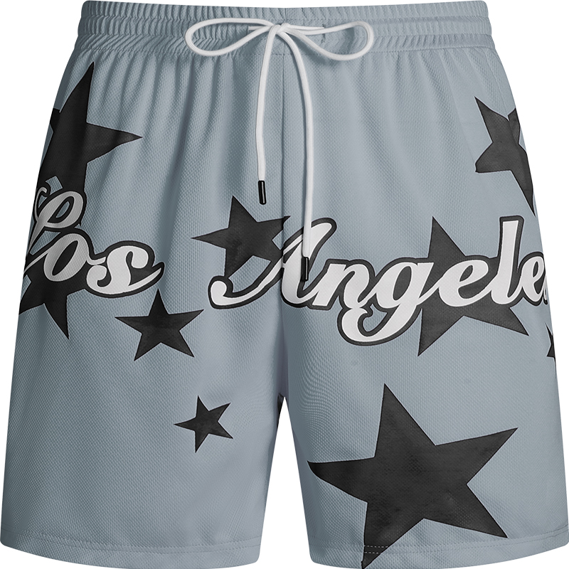 2025 New Men's Casual Loose Shorts Breathable 100% Polyester Outdoor Printed Letter Star Sports XS Size Knitted Drawstring - Image 2