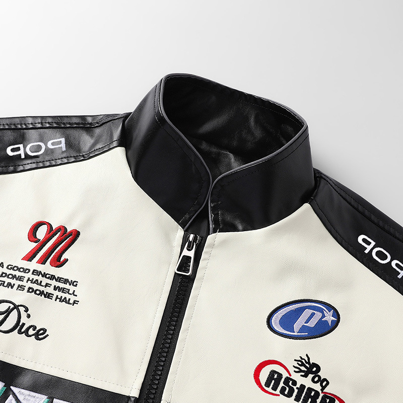 Men's New Cross-Border PU Leather Bomber Jacket Zipper Closure Bike Clothing with Long Stitching PY5678P80 - Image 3