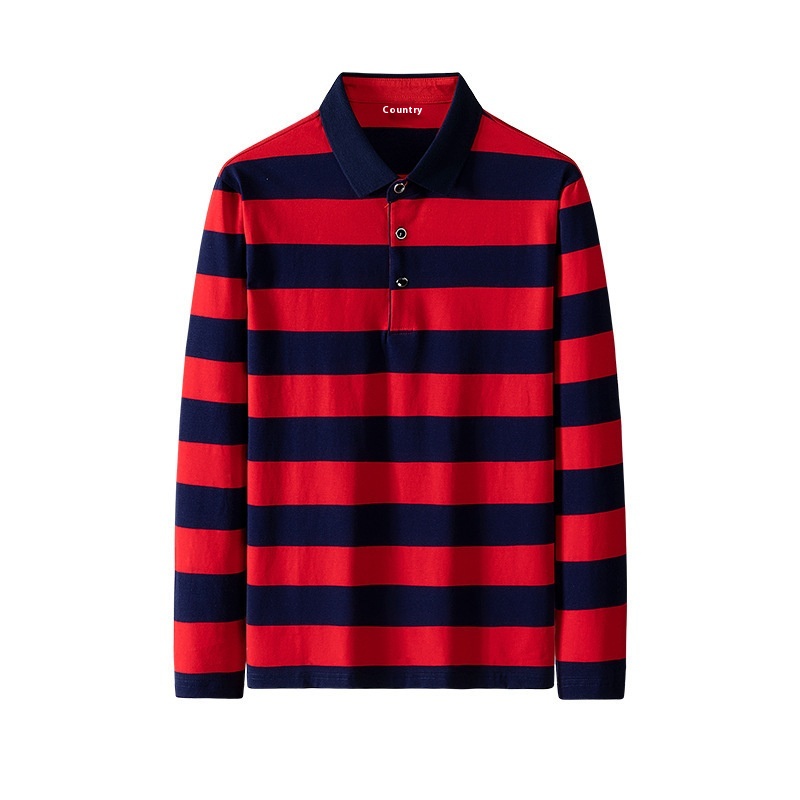 Autumn 2024 Men's Loose Fit Short Polo Shirt 100% Cotton Breathable Striped Lapel Embroidered Golf All-Match Top Solid Print - Image 2