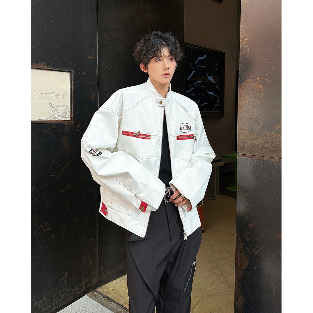 2024 Hong Kong Style Men's Sportswear Loose Leather Moto Jacket Breathable Pants Size XZ212-1-QPY855-P65 Adults' Back Racing - Image 4