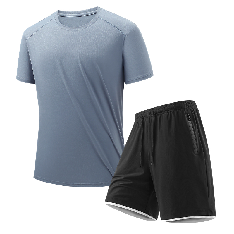 Men's Summer Sports Casual Running T-Shirt Suit Quick-Drying Solid Design Yarn Dyed Blank Ice Silk Short Sleeve 200 Grams Screen - Image 5