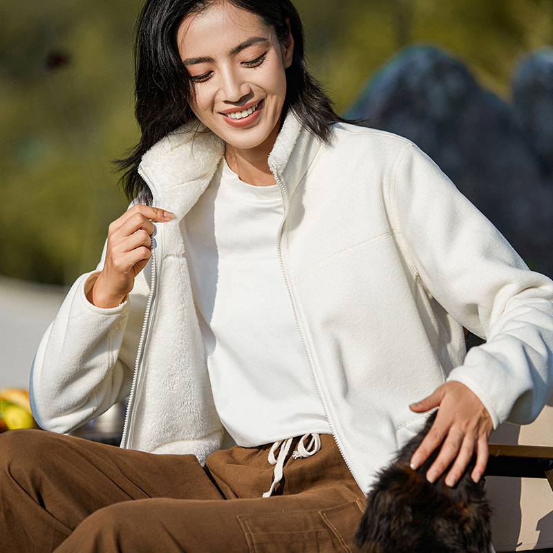 Polaroid Women's XL Ollie Fleece Coat Custom-Made Plus Velvet Padded Double-Sided Winter Cardigan Solid New Fall/Winter Stand - Image 4